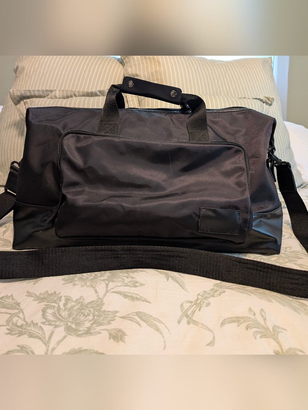 Calvin Klein Black Nylon Men's Duffel with Front Pocket and Shoulder Strap